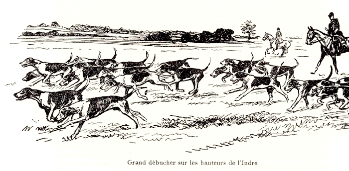 Grand débucher sur les hauteurs de l'Indre - Tiré de l'ouvrage Veneurs par le commandant de Montergon (1950) - Centaure - Michel Delaveau (Paris)